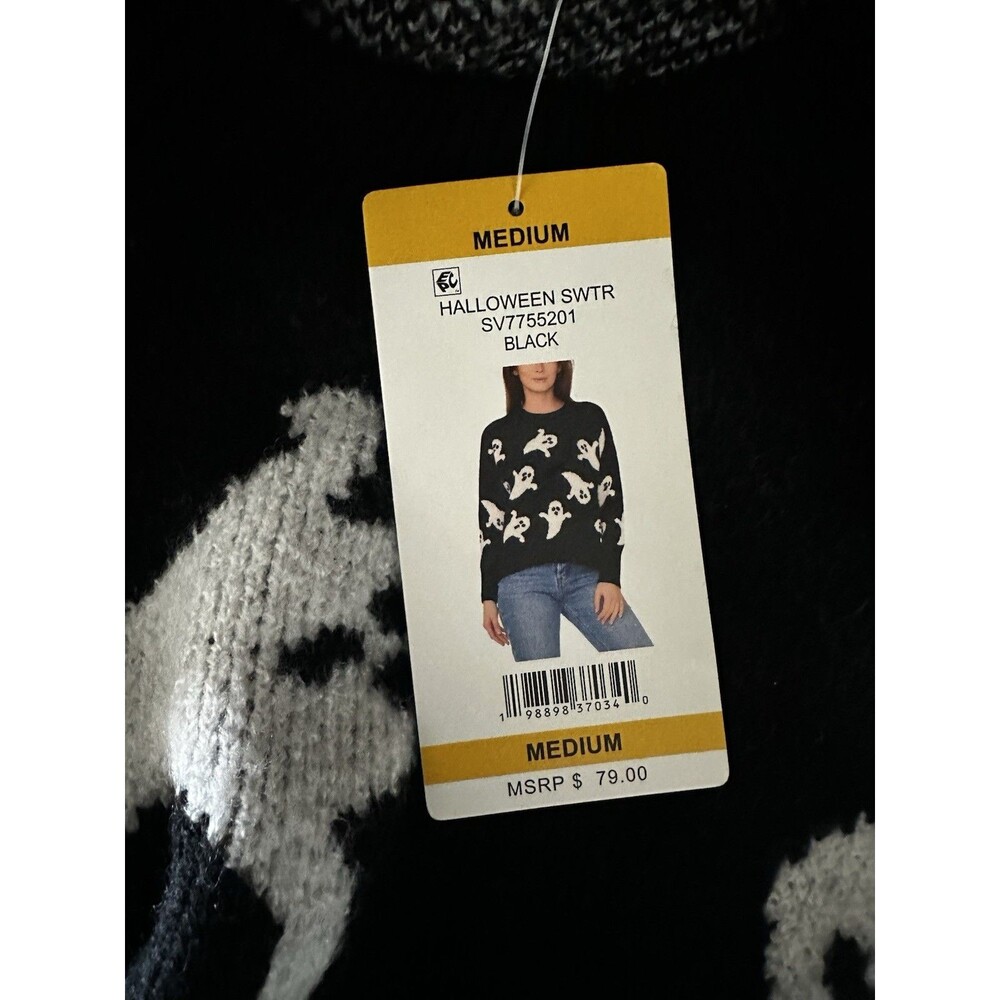 Vince Camuto Sweater Womens Medium Black Ghost Halloween Knit Pullover New - Picture 5 of 11